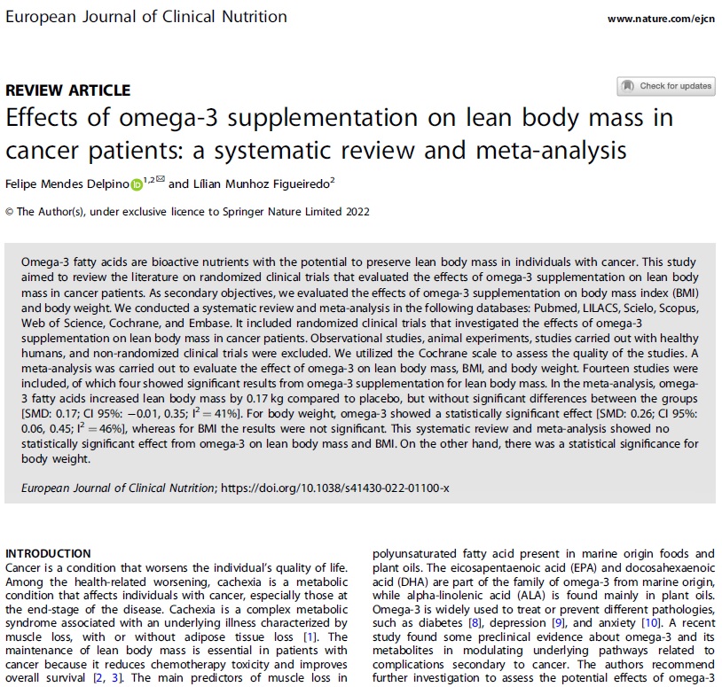 Efeitos da suplementação de ômega-3 na massa magra, peso corporal e IMC de pacientes com câncer